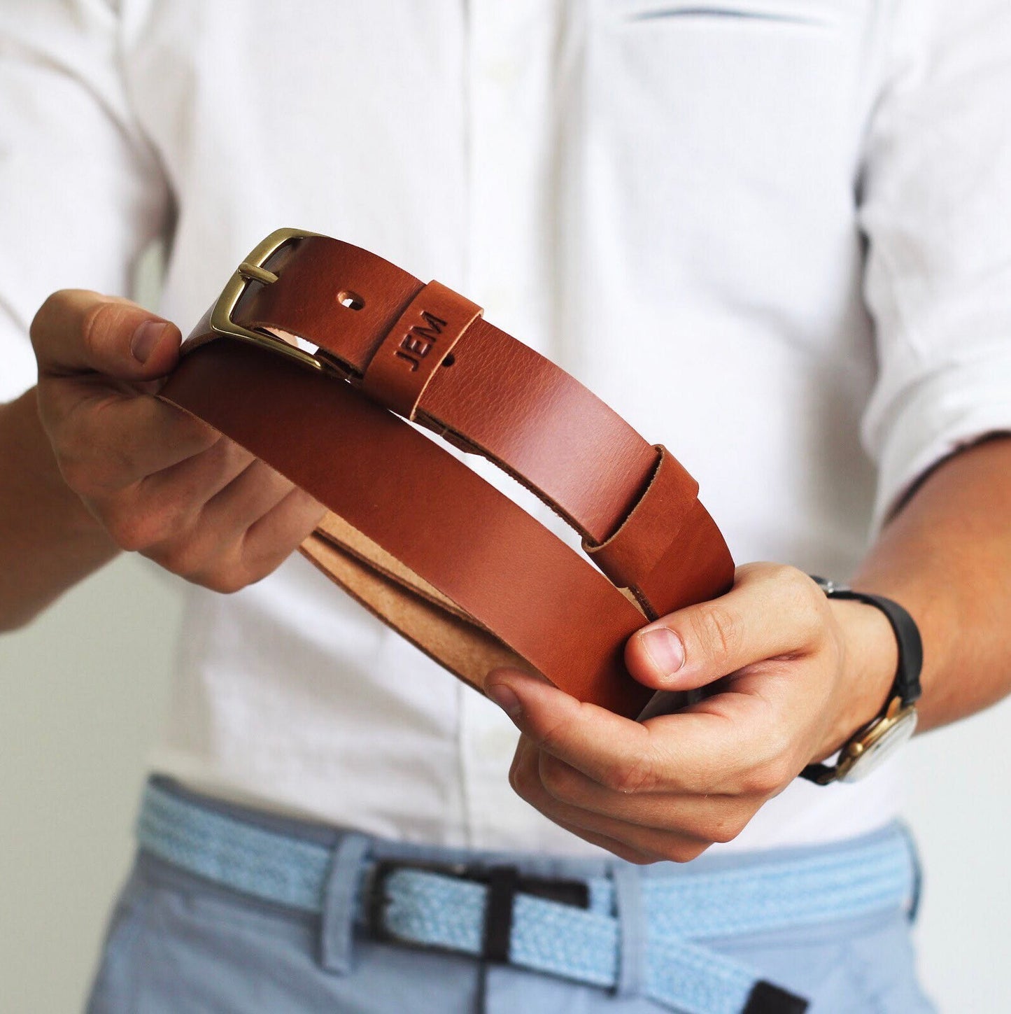 Leather Men's Belt, Custom Belt with Initials, Personalized Leather Belt for Men, Engraved Groomsmen Belt, Monogram Gift for Him