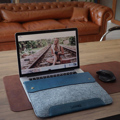 Personalized Leather MacBook Sleeve, Custom Laptop Case for MacBook Pro & Air, Monogrammed Tech Gift for Him, Fits 13 14 15 16 Inch