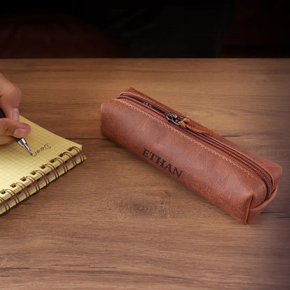 Personalized Top Grain Leather Pen Pouch, Hand Crafted Makeup Case, High Quality Pen Holder, Classic Look  Pencil Holder,  Personalized Gift