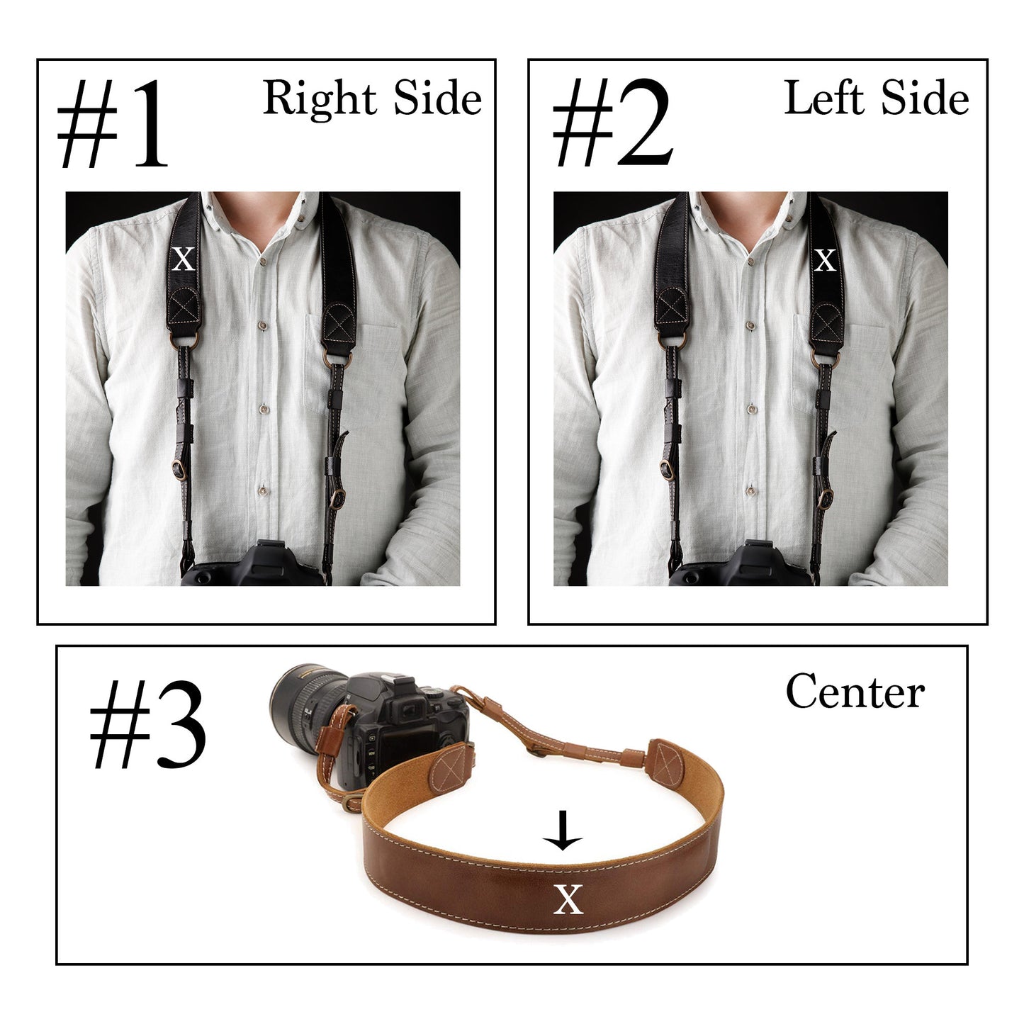 Personalized Leather Camera Strap Gift Custom Strap for Photographers DSLR Camera Holder - Gift for him Gift for Her Brown / Black