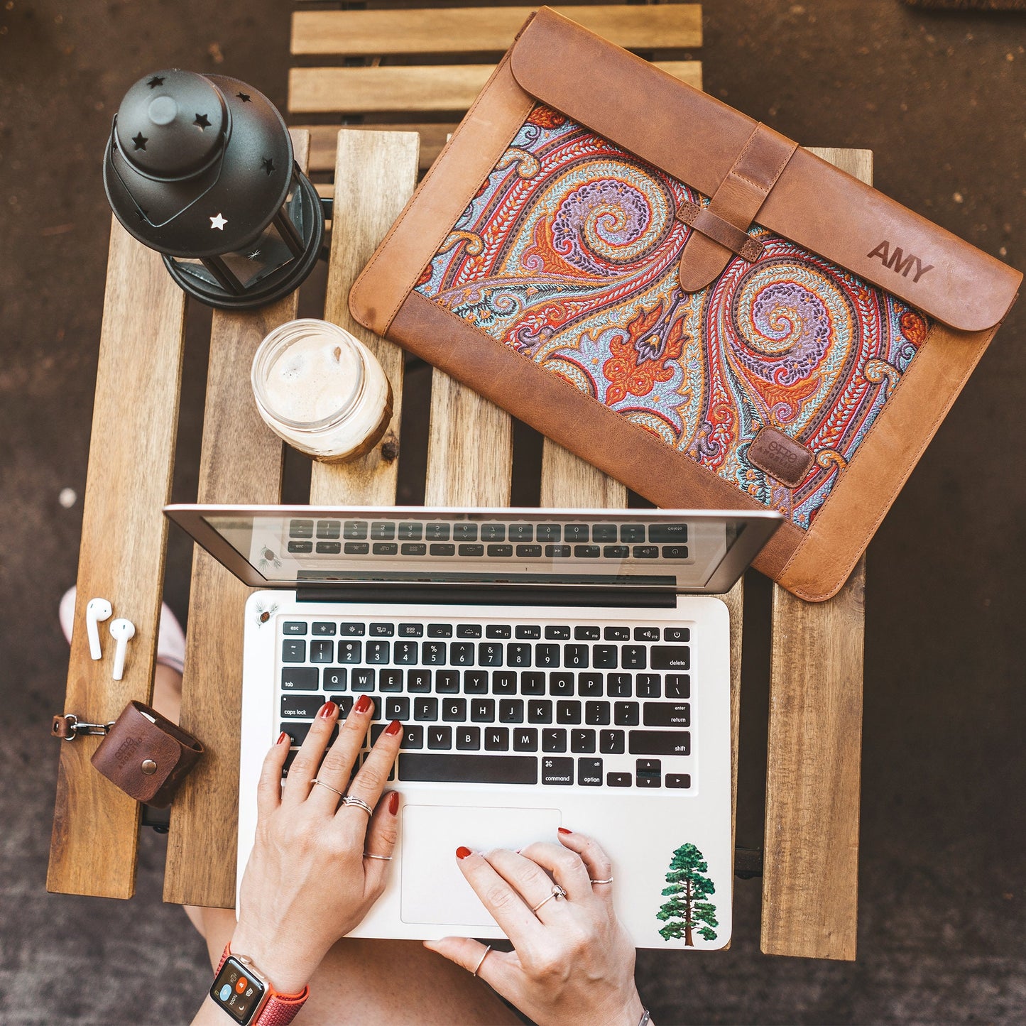 Personalized Leather MacBook Sleeve - 13 14 16 inch, MacBook Pro/Air Case, Custom Monogram, Brown Blue Purple, Gifts for Him/Her