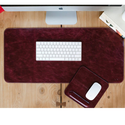 Personalized Hand Crafted Top Grain Leather Computer Mousepad with Wrist Rest, Custom Ergonomic Mouse Pad, Laptop Mouse Pad