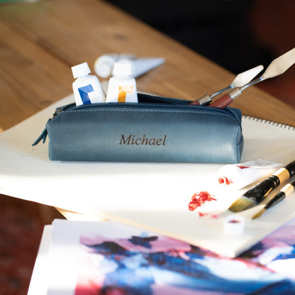 Personalized Pen Pouch Top Grain Leather, Hand Crafted Cosmetic Case, Pencil Pouch, High Quality Makeup Case, Custom Pencil Case with Zipper