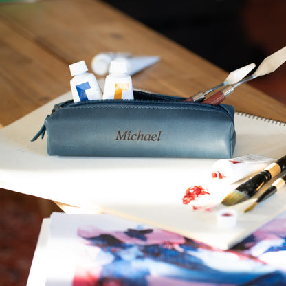 Personalized Makeup Bag Top Grain Leather, Hand Crafted Cosmetic Case, Pen Pouch, High Quality Makeup Case, Custom Pencil Case with Zipper