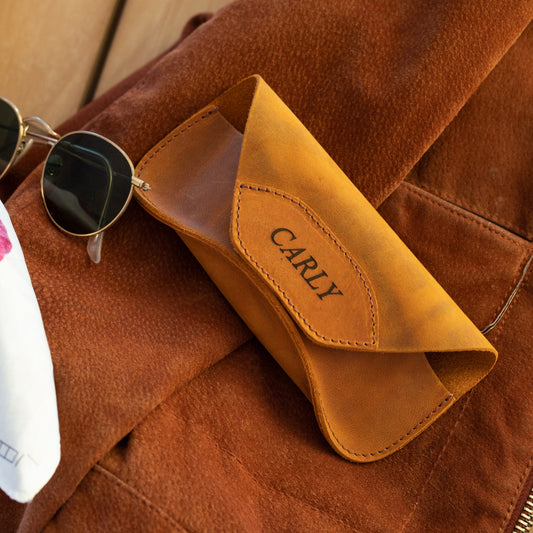 Leather Glasses Case Personalized - Slim Eyeglass Holder, Magnetic Closure, Custom Initial Gift for Him/Her