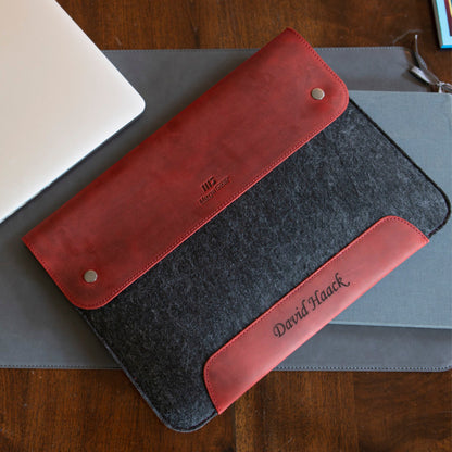Personalized Leather MacBook Sleeve - Custom Laptop Case for Pro/Air 13/14/16 inch, iPad Pro 12.9 - Monogrammed Gift
