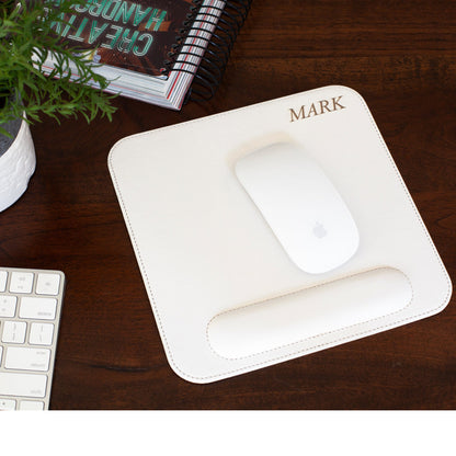 Leather Mouse Pad with Wrist Rest - Ergonomic Office Desk Pad - Personalized Gift for Him/Her - 8x8 Custom Computer Pad
