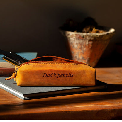 Leather Pen Pouch Personalized - Makeup Brush Case, Custom Pencil Holder, Top Grain Leather Gift