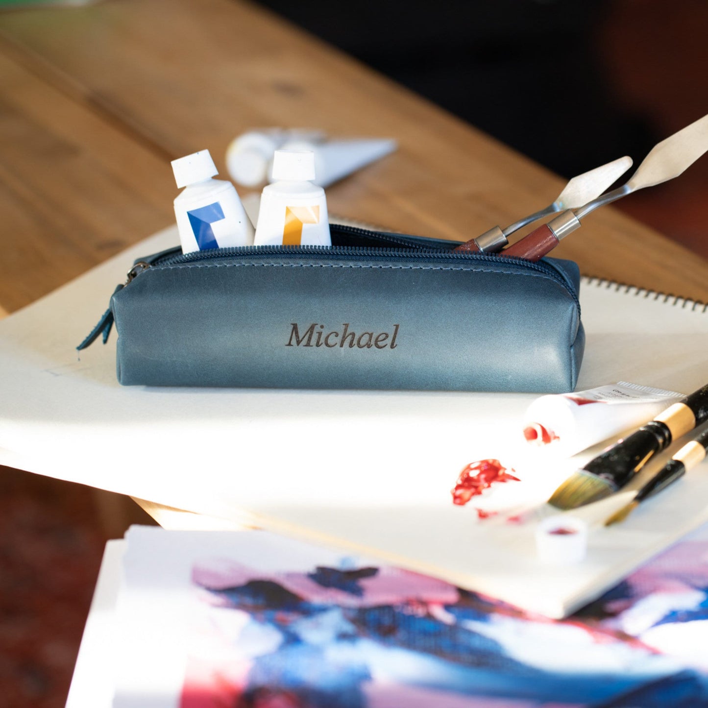 Personalized Top Grain Leather Makeup Case, Hand Crafted Pen Pouch, Custom Pen Holder, High Quality Pencil Case, Pencil Bags,  Birthday Gift