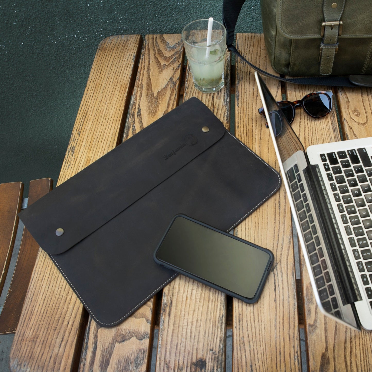 Personalized Leather MacBook Case - Sleeve for Pro & Air 13 14 15 16 inch, Custom Laptop Bag, Monogram Option, Gift for Him/Her