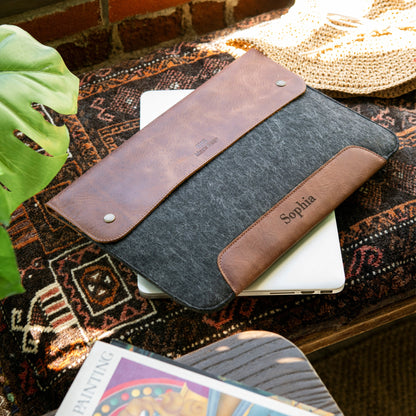 Personalized Leather MacBook Sleeve - Custom Felt Laptop Case, Monogrammed Bag for Pro/Air, Graduation Gift