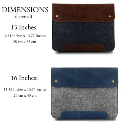 Personalized Leather MacBook Sleeve - Custom Felt Laptop Case, Monogrammed Bag for Pro/Air, Graduation Gift
