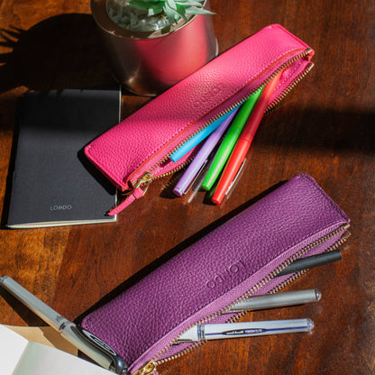 Pen Pouch Top Grain Leather, Hand Crafted Glasses Case, Unisex Cosmetic Cases, Classic Look Pen Holder, Zippered Pen and Pencil Pouch Bags
