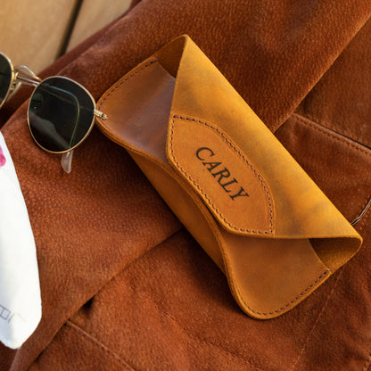Personalized Top Grain Leather Eyeglasses Case, Hand Crafted Glasses Case with Magnetic Clasp, Custom Magnetic Snap Closure Eyeglass Cover