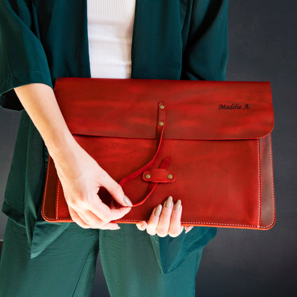 Leather Laptop Bag for MacBook & iPad - Personalized 13" 14" 16" Pro/Air Case - Handmade Top Grain Portfolio Sleeve with Flap - Gift