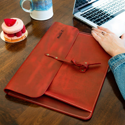 Leather Laptop Bag for MacBook & iPad - Personalized 13" 14" 16" Pro/Air Case - Handmade Top Grain Portfolio Sleeve with Flap - Gift