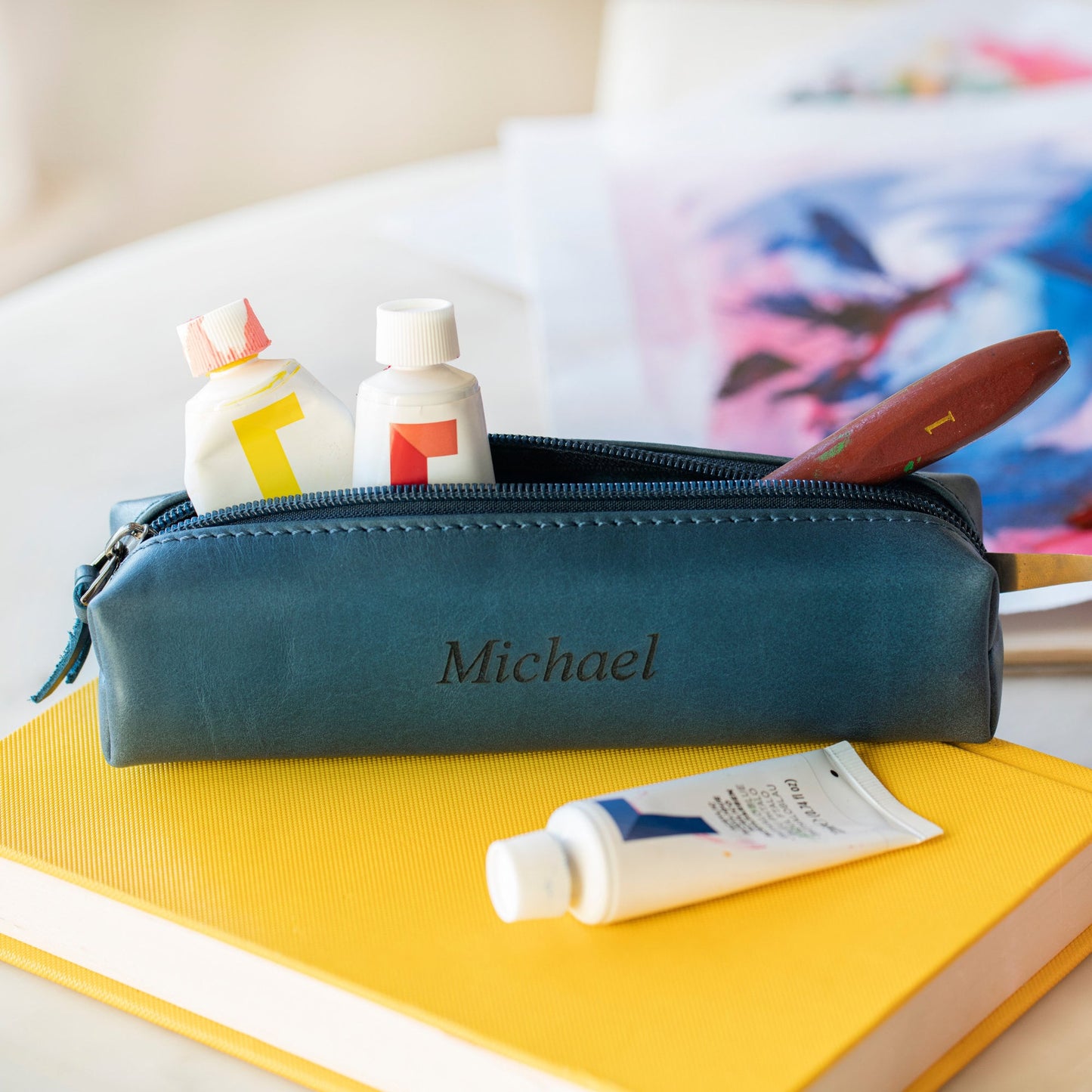 Personalized Top Grain Leather Pen Pouch, Hand Crafted Makeup Case, High Quality Pen Holder, Classic Look  Pencil Holder,  Personalized Gift