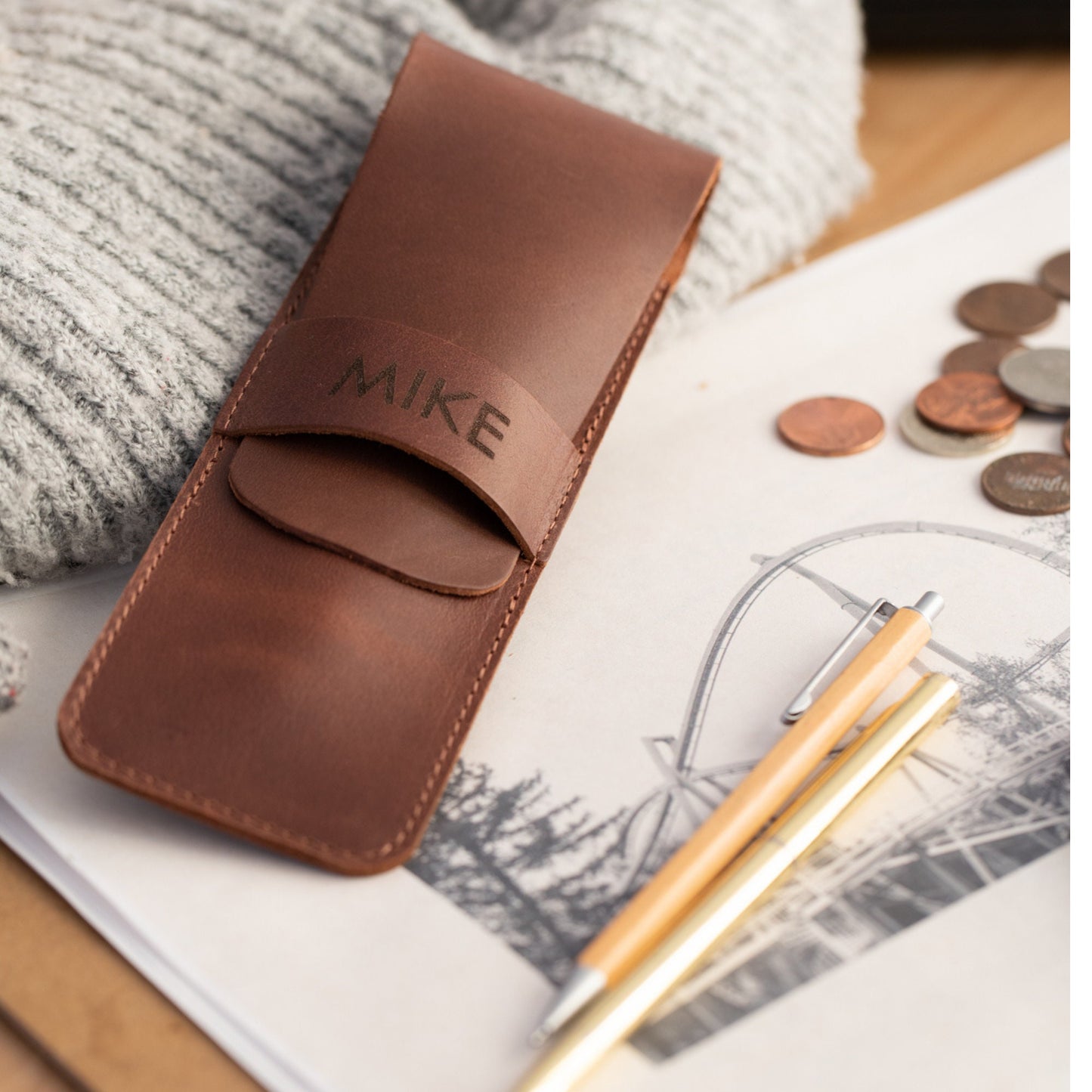 Leather Pencil Case Personalized | Handcrafted Pen Pouch | Custom Artist Gift for Men