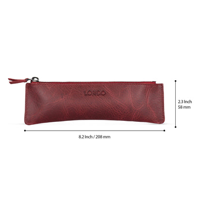 Pen Pouch Top Grain Leather, Hand Crafted Glasses Case, Unisex Cosmetic Cases, Classic Look Pen Holder, Zippered Pen and Pencil Pouch Bags