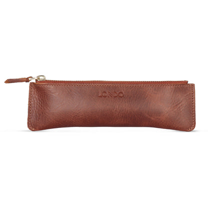 Pen Pouch Top Grain Leather, Hand Crafted Glasses Case, Unisex Cosmetic Cases, Classic Look Pen Holder, Zippered Pen and Pencil Pouch Bags