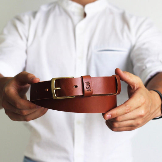 Leather Men's Belt, Back to School, 3rd Anniversary gift, Monogram Gift Belt for Men, Personalized Leather Belt, Engraved Initials Belt