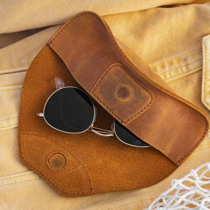 Personalized Top Grain Leather Eyeglasses Case, Hand Crafted Glasses Case with Magnetic Clasp, Custom Magnetic Snap Closure Eyeglass Cover