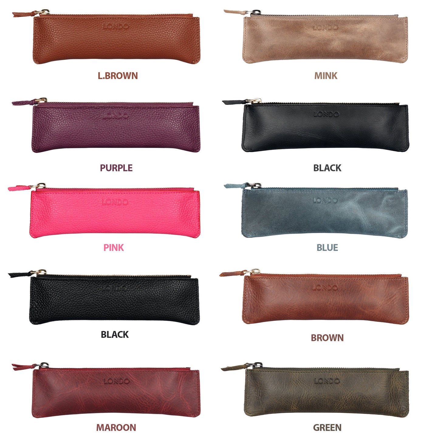 Pen Pouch Top Grain Leather, Hand Crafted Glasses Case, Unisex Cosmetic Cases, Classic Look Pen Holder, Zippered Pen and Pencil Pouch Bags
