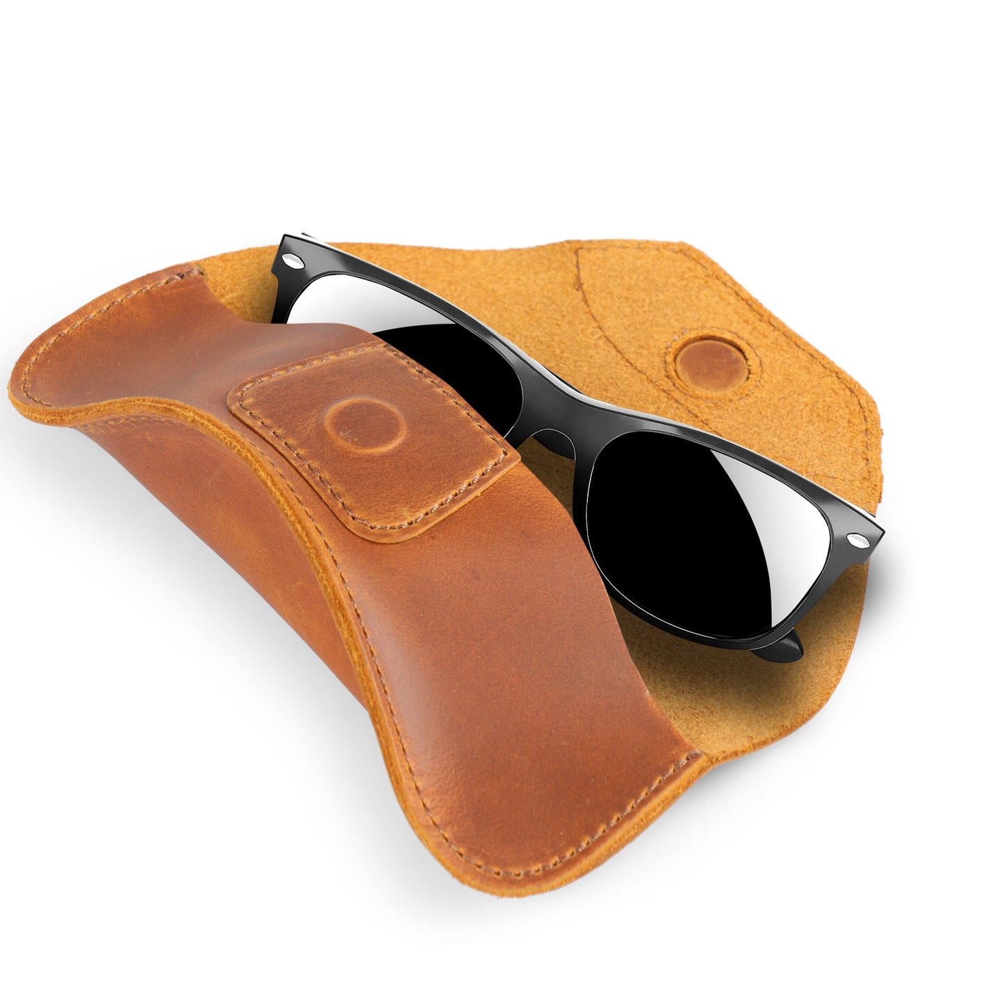 Leather Eyeglass Case Personalized - Handmade Magnetic Snap Glasses Holder, Custom Gift for Him/Her