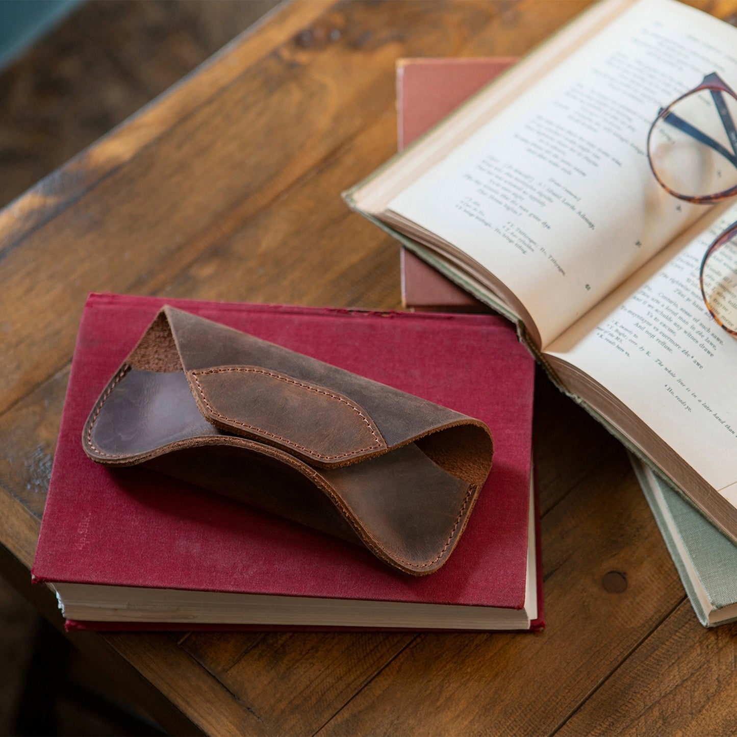 Leather Eyeglass Case Personalized - Handmade Magnetic Snap Glasses Holder, Custom Gift for Him/Her