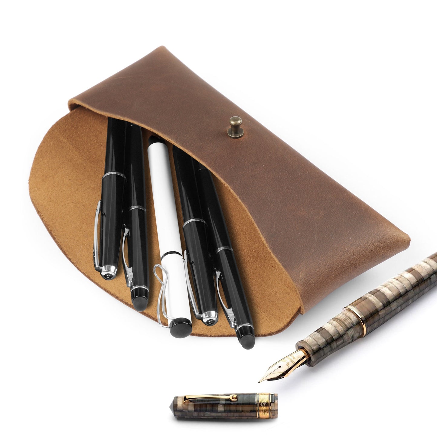 Leather Pencil Holder - Retro Pen Case - Handcrafted Top Grain - Desk Organizer - Gift for Him/Her
