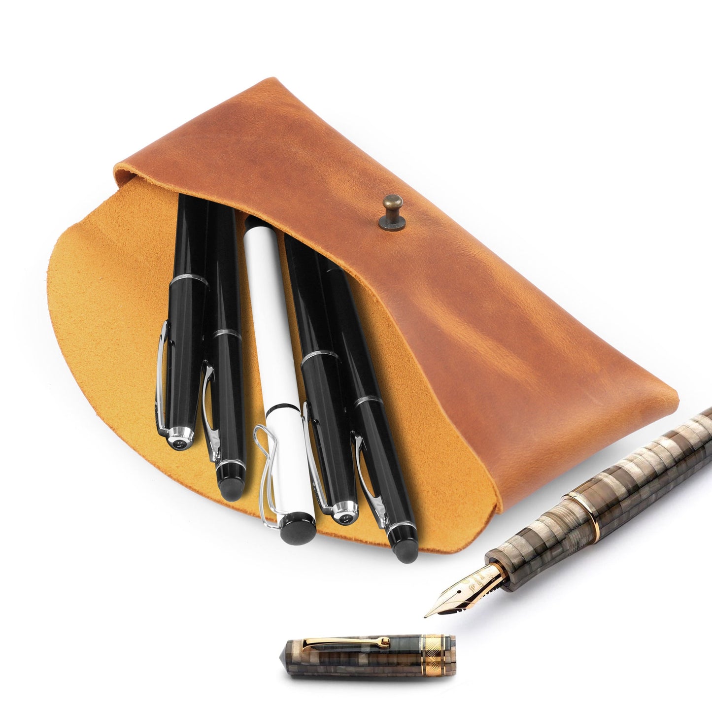 Pen Sleeve Top Grain Leather, Hand Crafted Pencil Case, Retro Style Pen Pouch, Classic Look Pencil Holder, Real Leather Pen Case