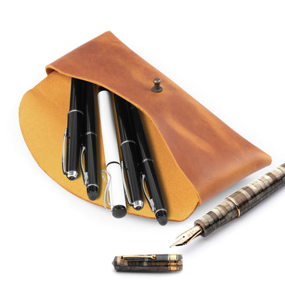Pen Sleeve Top Grain Leather, Hand Crafted Pencil Case, Retro Style Pen Pouch, Classic Look Pencil Holder, Real Leather Pen Case