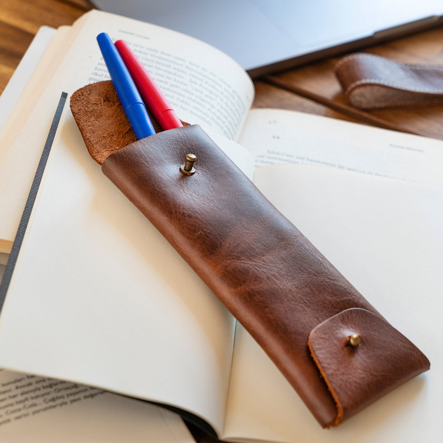Pen Sleeve Top Grain Leather, Hand Crafted Pencil Case, Retro Style Pen Pouch, Classic Look Pencil Holder, Real Leather Pen Case