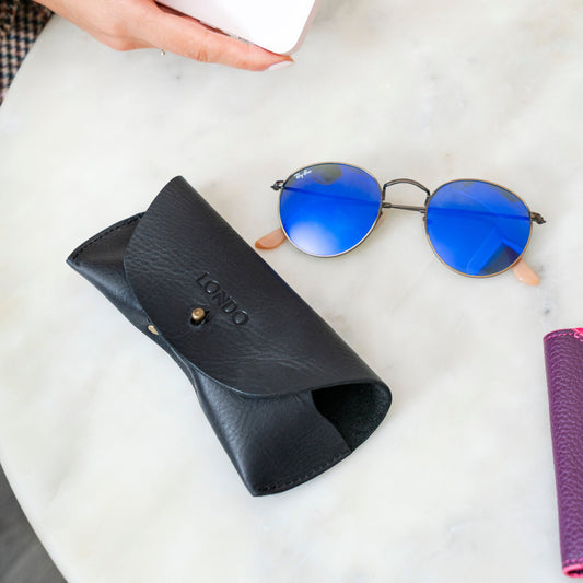 Leather Glasses Case - Handmade Top Grain Eyeglass Holder, Slim Magnetic Closure, Personalized Gift Option