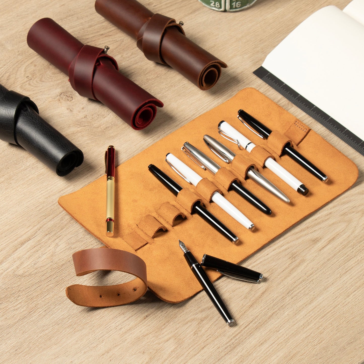 Personalized Fountain Pen Case Hand Crafted, Top Grain Leather Roll Pencil Holder, Quality Pencil Pouch, Stylish Pen Holder, Customized Case