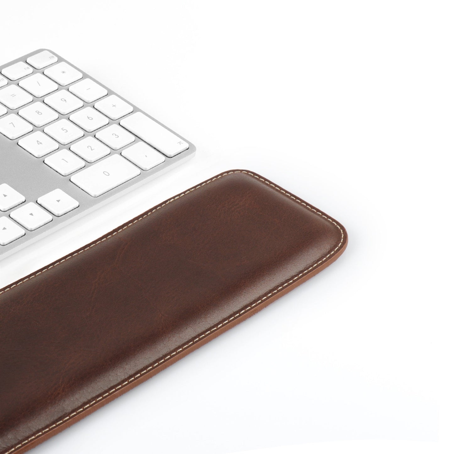 Leather Keyboard Wrist Rest Pad - Magic Trackpad Support, Ergonomic Desk Mat, Office Decor - Brown